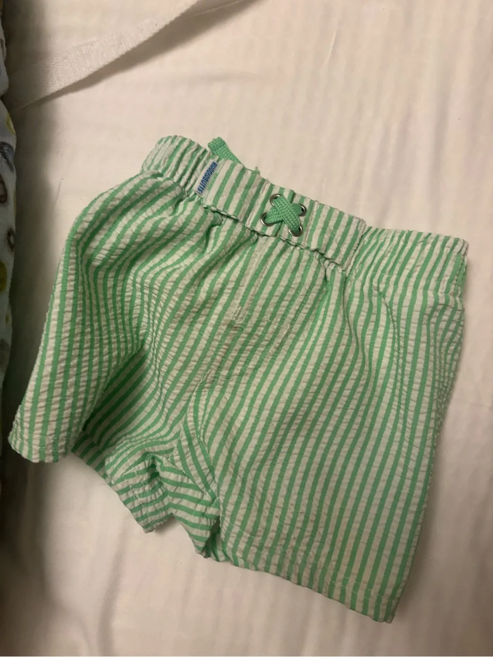 Kids Green Stripe Swim Trunks with Drawstring